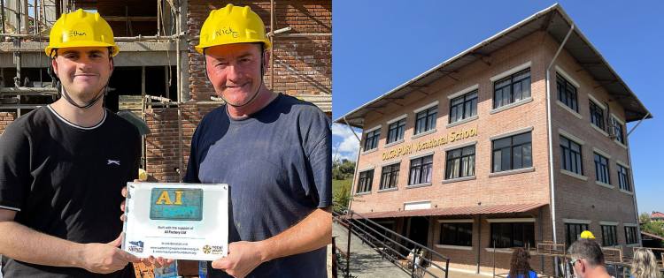 photos showing construction of new vocational centre in Nepal + a plaque showing AI Factory support for the centre